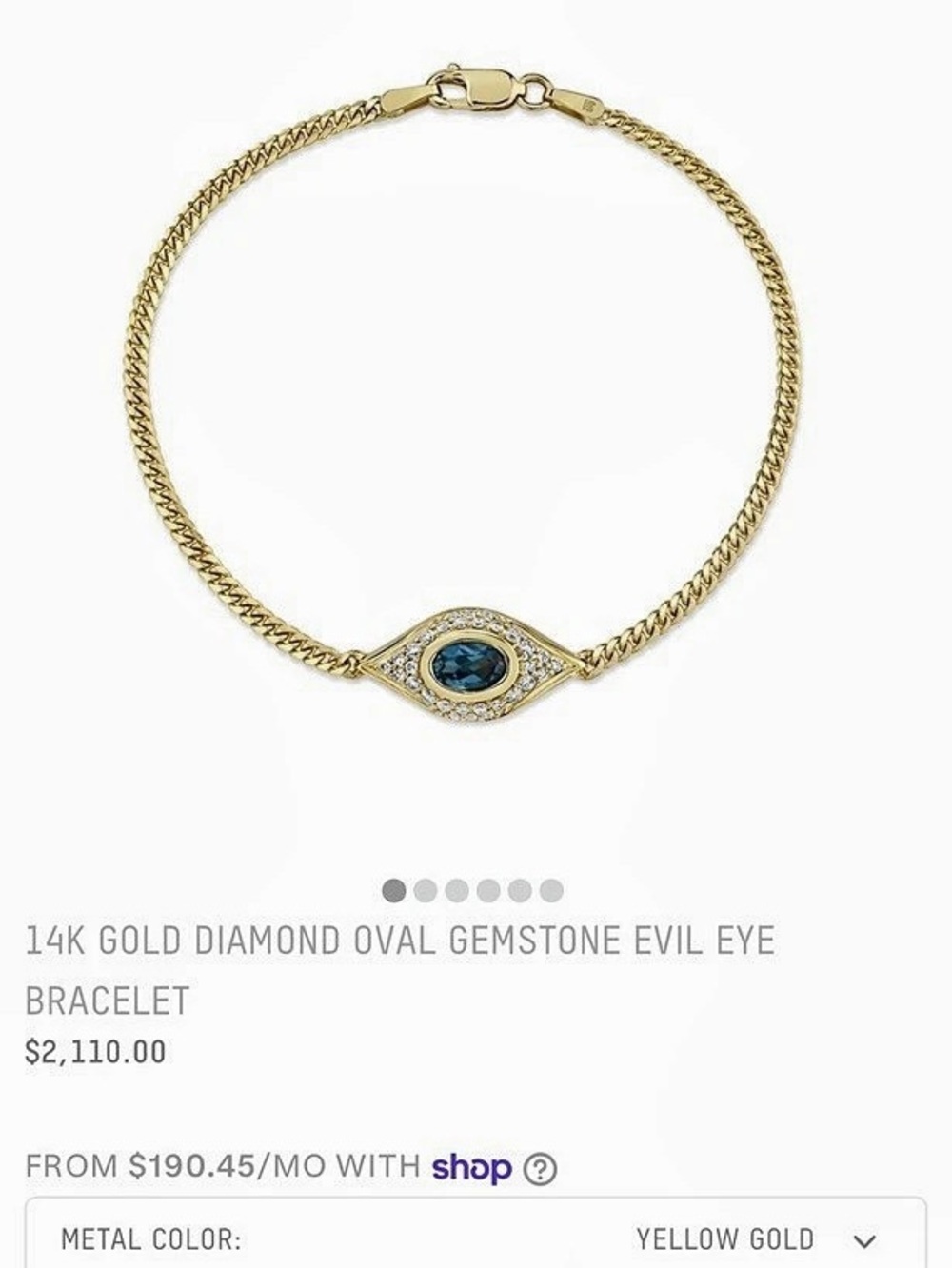 Ruby Stella 14K Gold Diamond Oval Gemstone Evil Eye Bracelet